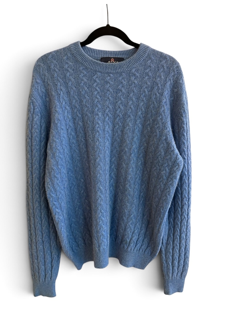 Allen Solly 100% Double  PLY Cashmere Blue Cable Knit Crewneck Sweater M
